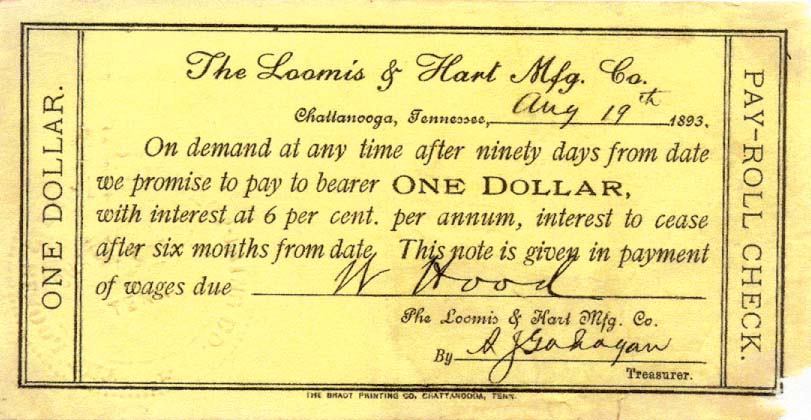 $1 1893 Loomis & Hart Mfg Co